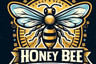 design high quality honey bee vintage logo with t shirt design