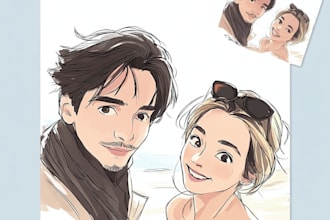 draw you anime couple art portrait