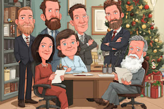 draw your office christmas card, holiday funny cartoon caricature card