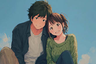 draw a cute anime couple illustration