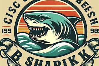 design high quality beach shark vintage logo with t shirt design