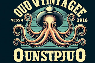 design high quality vintage octopus logo with t shirt design