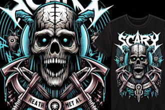 design premium custom scary, horror, heavy, death metal logo with t shirt design
