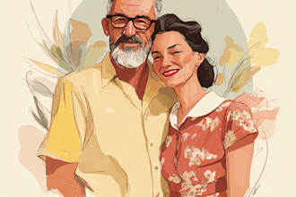 illustrate a romantic family couple portrait