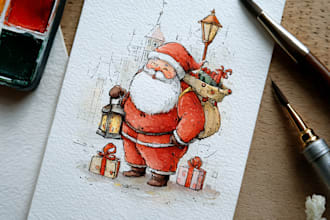 draw christmas card, invitation with watercolor