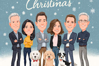 draw and design a christmas family group cartoon