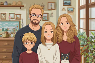 draw anime family portraits with custom backgrounds