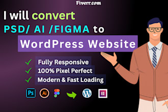 convert figma, PSD, ai design to wordpress website