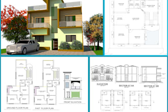 create professional 2d floor plan 3d front elevation