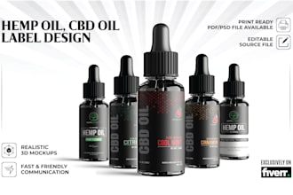 do premium cbd label, hemp oil label, supplement label design with 3d mockup