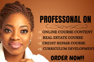 create online course content, lesson plan, real estate and credit repair course