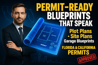 design plot plan, site plan, garage plan, blueprint for permit in florida, ca
