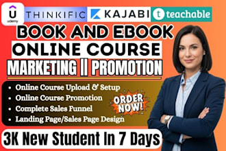 do kajabi online course promotion, ebook udemy thinkific marketing sales funnel