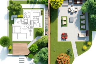 design your garden,backyard,patio,terrace 3d realistic landscape 2d 3d site plan