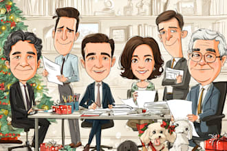 draw your office christmas card, holiday funny cartoon caricature card
