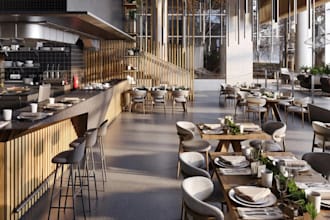 elevate 3d coffee shop, interior restaurant design,cafe,bar,loudge,3d rendering