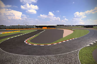 construct 3d race track, sport facility, field turf, cgi render, racing scenery