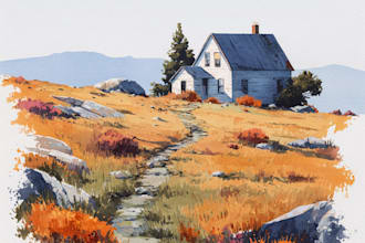 paint a watercolor and gouache landscape illustration
