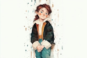 watercolor, ink, character design