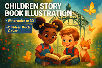 do children story book illustration watercolor or 3d children book cover