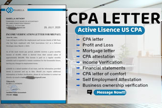 provide US CPA letter, comfort letter, income verification