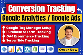 setup google analytics, ads conversion tracking, ecommerce tracking, tag manager