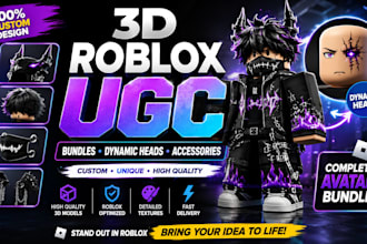 create 3d roblox ugc bundle, dynamic head, avatar bundle and accessories