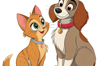draw disney cartoon portrait of cat, dog or any pets