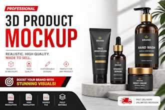 do realistic 3d product mockup and rendering of your product