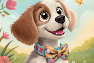 cute disney style pet portrait