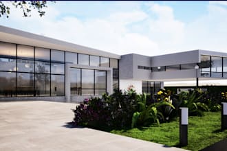 create 3d crazy golf render, villa facade design, pool patio render 3d luxury