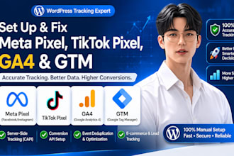 fix or set up meta pixel capi, tiktok pixel, ga4 and GTM tracking for wordpress