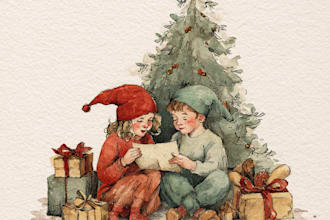 draw christmas card, invitation with watercolor