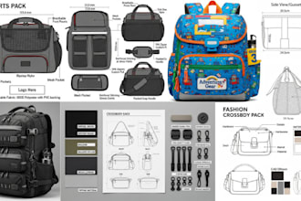 create professional bag tech packs with detailed specifications sheet