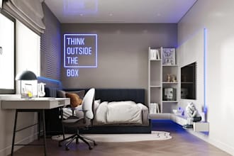 design a modern kids room in 3ds max and corona