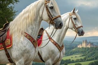 create royal riding horses portrait in high quality