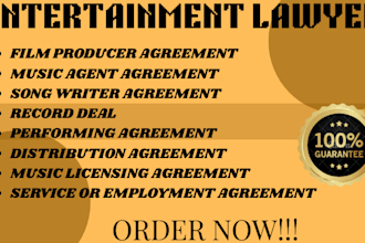 provide legal consulting and contracts for music and entertainment industry