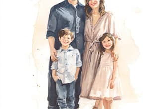 family or couple portrait with realistic watercolor stylish