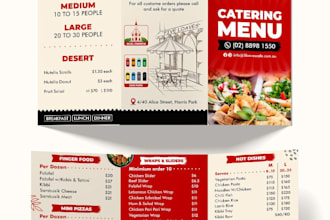 design professional restaurant brochure, food menu, and catering flyer