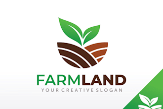 design gardening, ranch, field, farm, plants, organic logo