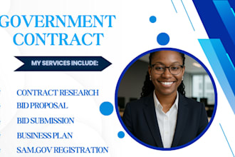 write bid proposal research, bid for government contract and register samgov