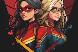 create superhero character logo and friendship portrait