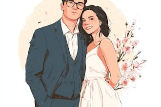 draw couple and wedding portrait illustration