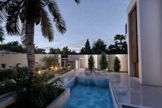 rebuild 3d luxury villa exterior, exterior design, garden and pool design