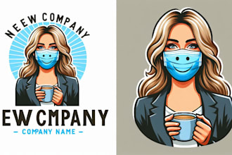 design creative  woman with mask smile logo for you in just 1 day