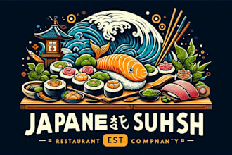 give you japanese restaurant and sushi logo with original concept