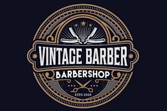 design a custom barber logo in vintage style