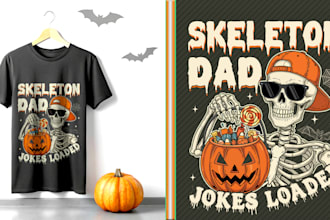 create trendy halloween tshirt design with skeleton art