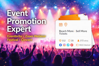 setup and promote event, eventbrite, zoom, cvent, festival, webinar, concert