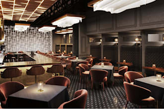 3d interior bar visualization, photorealistic restaurant design,coffee,nightclub